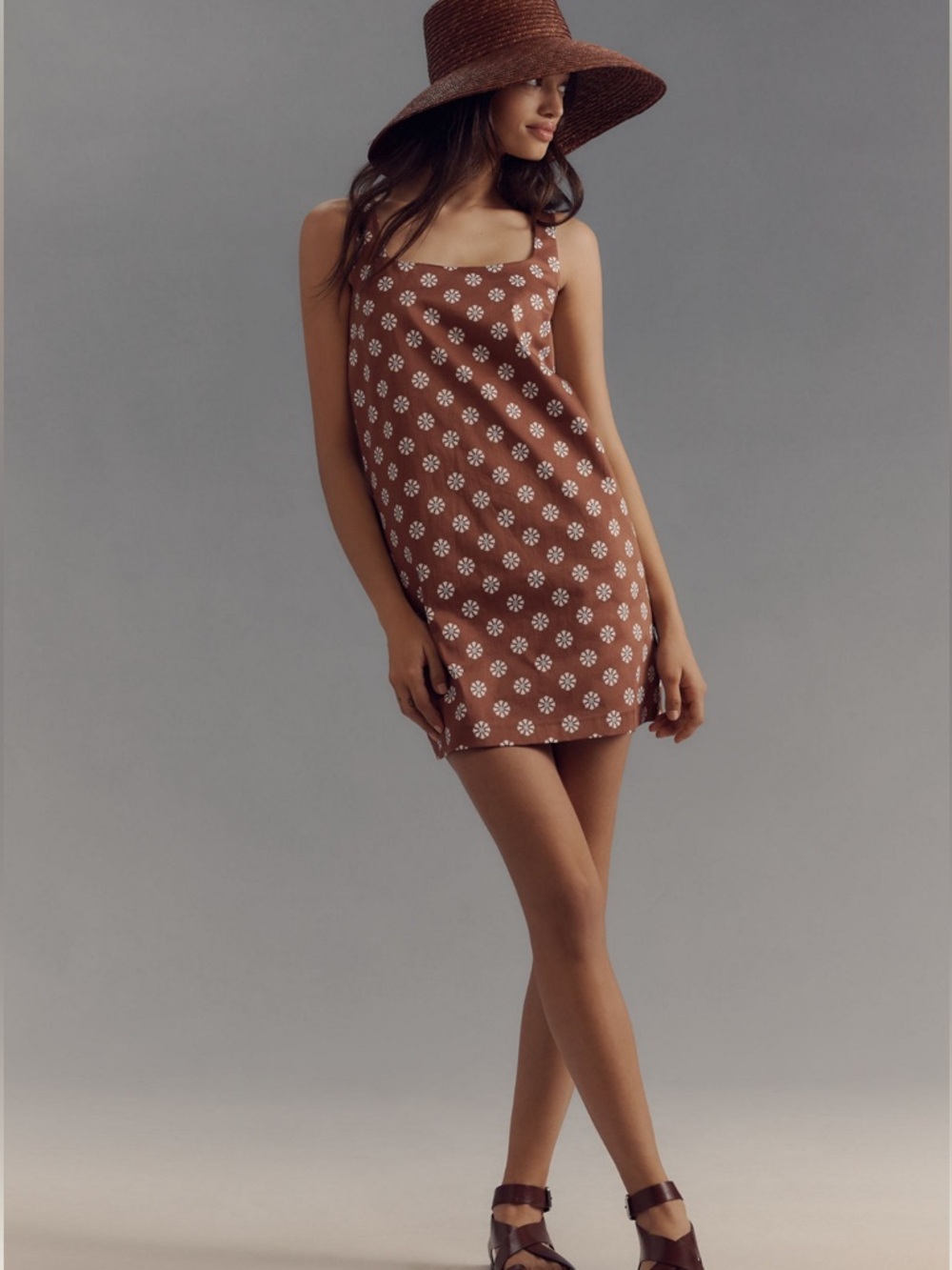 Maeve By Anthropologie Mini Dress Small Brown Sleeveless Square-Neck